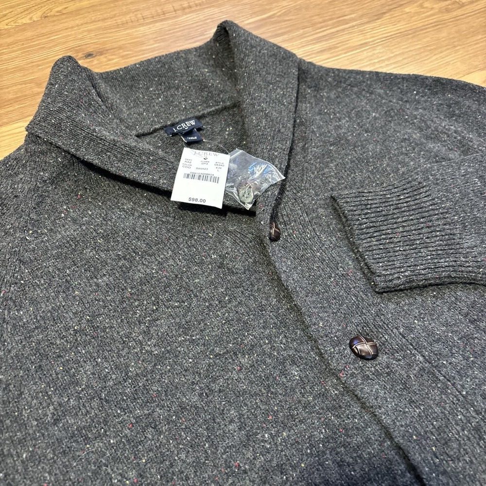 NEW J Crew Cardigan Men's Large Marled Grey Shawl Collar Lambs Wool Nylon Blend